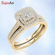 Szjinao 585 Gold Plated Wedding Ring Pair Couple Lab Diamond Rings Set For Women Men Real 925 Sterling Silver Bride Fine Jewelry 2024 - buy cheap