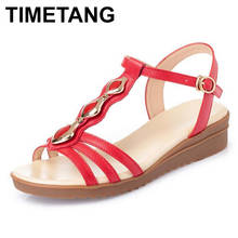 TIMETANG2021Newest Fashion Summer Leather Sandals Women Shoes Flat Soft Bottom Wedge Sandals Comfortable Large Size Women Casual 2024 - buy cheap