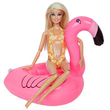 1 biquíni laranja + 1 mini boia salva-vidas para pássaro rosa, acessórios de banho para praia, boneca barbie 2024 - compre barato
