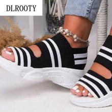 Woman Sandals Shoes Summer Style Pumps Wedges Platform Peep Toe Fashion Striped Knit Upper Breathable Gladiator Plus Size 36-43 2024 - buy cheap