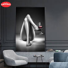 Diamond Embroidery Black and white art, sexy woman, wine glass Diamond Painting Full Square round drill Mosaic Wall Art 2024 - buy cheap