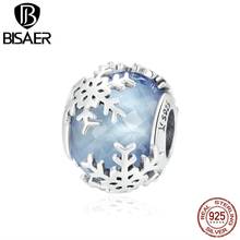 BISAER Crystal Snowflake Beads 925 Sterling Silver Charms Pendant Fit Original Bracelet Necklace DIY Accessories Making ECC1666 2024 - buy cheap