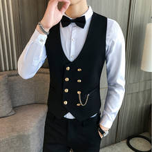 Mens Vest Double-breasted Waistcoat Male Prom Party Disco Waiter Clothes Casual Slim Fit Dress Vest For Men Tuxedo Gilet Homme 2024 - buy cheap