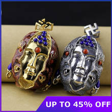 2021New Buddha Devil Face Pure 925 Sterling Silver Punk Vintage Necklace Pendant Inlaid Lapis Lazuli Jewelry Women Men Designer 2024 - buy cheap