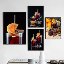 Frutas de laranja vinho tinto cocktail nórdico posters arte moderna parede fotos na lona pintura para cozinha sala decoração casa 2024 - compre barato