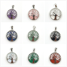 FYJS Unique Silver Plated Tree of Life Round Shape Blue Sand Stone Pendant Rose Pink Quartz Jewelry 2024 - buy cheap