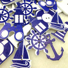 50 peças botões decorativos infantis bojo 2 orifícios impressão azul navegação em madeira botões decorativos diy scrapbooking wbflutuação 2024 - compre barato