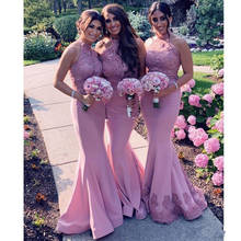 Elegant Lace Mermaid Bridesmaid Dresses Halter Neck Beaded Wedding Guest Dress Maid Of Honor Gowns robe mariage femme 2024 - buy cheap