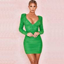 Wholesale 2020 woman's dress Green long sleeve Mesh V-neck Bodycon Sexy celebrity boutique cocktail party dress 2024 - buy cheap