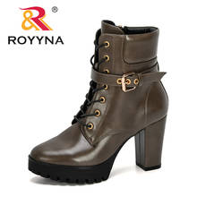 ROYYNA 2020 New Designers High Heel Ladies' Autumn Boots Lace Up Zip Platform Mid-Calf Boots Ladies Fashion Shoes Feminimo Comfy 2024 - buy cheap