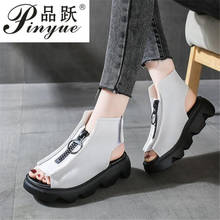 New Soft Leather Rome Outdoor Sandals Women Summer 2020 Fashion Wedge Zipper Peep Toe Sandals Woman Platform Casual Shoes 2024 - buy cheap