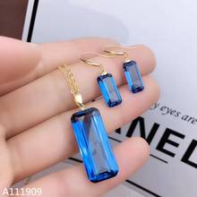 KJJEAXCMY boutique jewelry 18K gold  inlaid Natural Blue topaz pendant ring Women's set support detection 2024 - buy cheap