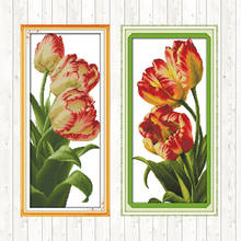 Padrões de tulipas flores de ponto cruz chinesas kit de bordado dmc 14ct 11ct de contagem impressão em tela faça você mesmo kits de bordado decoração de casa 2024 - compre barato