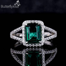 Bk anéis de esmeralda de luxo para mulheres, anéis femininos com gema verde de prata esterlina 925, presentes finos para casamento e noivado 2024 - compre barato