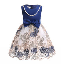 Little Girls Embroidered Ball Gown Dresses Swwet Girls Sleeveless Flower Pattern Round Neck Bowknot Mesh Princess Dress 2-8 Year 2024 - buy cheap