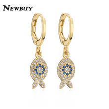 NEWBUY Cute Fish Drop Earring Women Wedding Earrings Hot Sale Gold Color AAA CZ Party Jewelry Birthday Gift For Lover 2024 - buy cheap