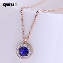 Kymyad titânio gargantilha colar feminino rosa ouro cor correntes de cristal redondo pingente colares jóias azul verde pedra colares 2024 - compre barato