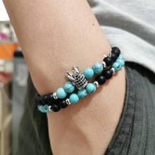 2Pcs/Set Light Blue Pine Stone Couple Bracelets CROWN Bracelet For Men Women Yoga Jewelry 2024 - buy cheap