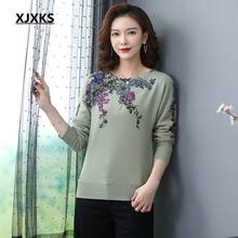 XJXKS 2020 Spring New Women Printing Sweater Country Style Plus Size High-end 100% Wool Soft Casual Women Sweater Pullover 2024 - buy cheap