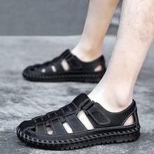 Summer Outdoor Plus Size 46 47 Men Genuine Leather Hollow Casual Beach Sandals Male Handmade Cover Toe Flats Shoes 20200330 2024 - buy cheap