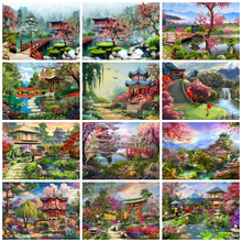 Huacan Diamond Painting Spring House Scenery Full Square Mosaic Cherry Blossoms Lake Landscape New Arrival Home Decor 2024 - buy cheap