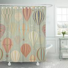 Blue Vintage with Hot Air Balloons Retro Bathroom Curtains Waterproof Polyester Fabric 72 x 72 Inches Set with Hooks 2024 - buy cheap