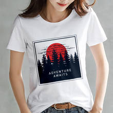 2020 novo verão t camisa das mulheres sun forest retro impresso tshirt harajuku seção fina branco camiseta feminino topos roupas t 2024 - compre barato