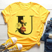 2020 nueva moda 26 alfabeto inglés estampado amarillo camiseta verano Casual Harajuku T camisa mujeres camiseta de parejas amantes mujer camiseta 2024 - compra barato