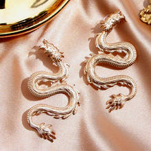 Flatfoosie-pendientes Vintage con forma de rugido de dragón para mujer, joyería de Color dorado, colgante geométrico con personalidad, pendientes llamativos, regalos 2024 - compra barato