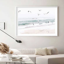 Imágenes de pintura de paisaje de gaviota de playa, pegatinas de pared autoadhesivas, impresiones artísticas de pared, póster para decoración de sala de estar 2024 - compra barato