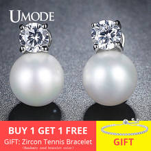 UMDOE New Fashion Pearl Jewelry Stud Earrings for Women White Gold Color CZ Boucle D'Oreille Femme Bijoux Christmas Gifts UE0342 2024 - buy cheap