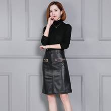New Fashion Women Knee Length Sheepskin Real Leather Skirts Plus Size High Waist Ladies Slim Fit Korean Office Work Wrap Skirt 2024 - buy cheap