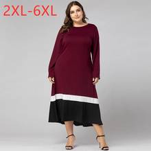 Novo 2021 outono inverno vestidos tamanhos grandes para as mulheres soltas casual manga longa reta o pescoço vermelho vestido longo 3xl 4xl 5xl 6xl 2024 - compre barato