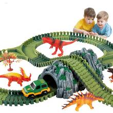 1:43 escala elétrica pista de corrida ferroviária dinossauro em miniatura conjunto de carros para o menino mágico diy slot automóvel carro trilha trem crianças brinquedo 2024 - compre barato