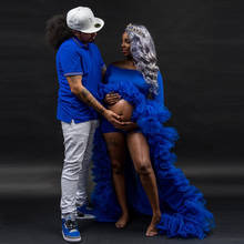 African Royal Blue High Low Tulle Dress For Women Maternity Photoshoot Vestidos Long Tulle  Gowns For Party Tulle Robe 2024 - buy cheap