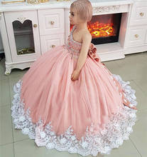 Роскошные пышные платья для девочек с кристаллами; бальное платье с 3D цветочным рисунком; одежда для малышей; платье для маленьких девочек на день рождения с бантом 2024 - купить недорого