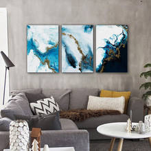 Скандинавские синие и белые мраморные картины на холсте, абстрактные постеры и принты, бирюзовые настенные художественные картины для гостиной 2024 - купить недорого