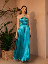 Женское атласное платье с лямкой на шее Angel-Fashions, голубое и зеленое платье на выпускной, 552 2024 - купить недорого