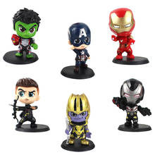 Juego de 6 unidades de vengadores Endgame de 8-9,5 cm, Iron Man, Thanos, Hulk, Capitán América, máquina de guerra, Hawkeye, versión Q, figuras de PVC, juguetes de decoración 2024 - compra barato