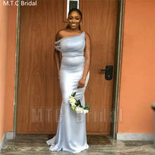 New Arrival Mint Blue Shiny Satin Mermaid African Bridesmaid Dresses One Shoulder Long Maid Of Honor Black Girls Party Gowns 2024 - buy cheap