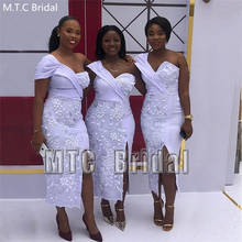 White Short African Bridesmaid Dresses One Shoulder Sheath Lace Maid Of Honor Wedding Party Dress Plus Size Formal Gowns 2024 - buy cheap