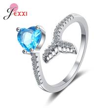 Hot 925 Sterling Silver Shiny Cubic Zirconia Opening Finger Rings For Bridal Top Sale Fishtail Blue Crystal Rings Adjustable 2024 - buy cheap