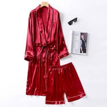 Two-Pieces Silk Nightgown Satin male Sleepwear Loose Animal Silky Long Sleeve Robe and Long Pants bathrobe set for Men 2024 - buy cheap