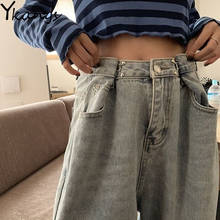 Calça jeans de algodão feminina, cintura alta, plus size 4xl, mamãe, jeans, verão, solta, perna larga, calça jeans azul coreana, calças compridas casuais 2024 - compre barato