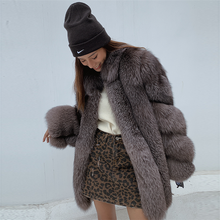 Новинка 2021, модные зимние женские куртки FURSARCAR из натурального Лисьего меха, длинное меховое пальто, толстая теплая верхняя одежда из цельного меха с воротником 2024 - купить недорого
