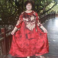 Женское летнее винтажное длинное платье размера плюс 6xl с рукавом до локтя и круглым вырезом, свободное красное платье с цветочным принтом, Vestidos Mujer DJ530 2024 - купить недорого