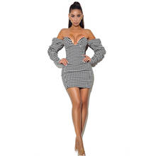 Free Shipping Wholesale Women's Dress Houndstooth Long Sleeve Strapless Sexy Club Celebrity Cocktail Party Dress 2024 - buy cheap