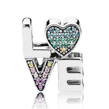 Genuine 925 Sterling Silver Charm Rainbow Word Love With Multi-Colored Cryatal Beads Fit Pandora Bracelet & Necklace Jewelry 2024 - buy cheap