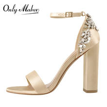 Onlymaker Women's Peep Toe Silk Round High Heels Rhinestone Embellished  Ankle Strap Strappy Bridal Wedding Sandals 2024 - buy cheap