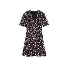 Mini vestido feminino com estampa floral, manga curta frontal com zíper cintura alta primavera verão 2021 2024 - compre barato